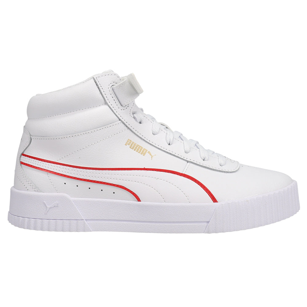 Shop White Womens Puma Carina Mid Logo Block Sneakers – Shoebacca