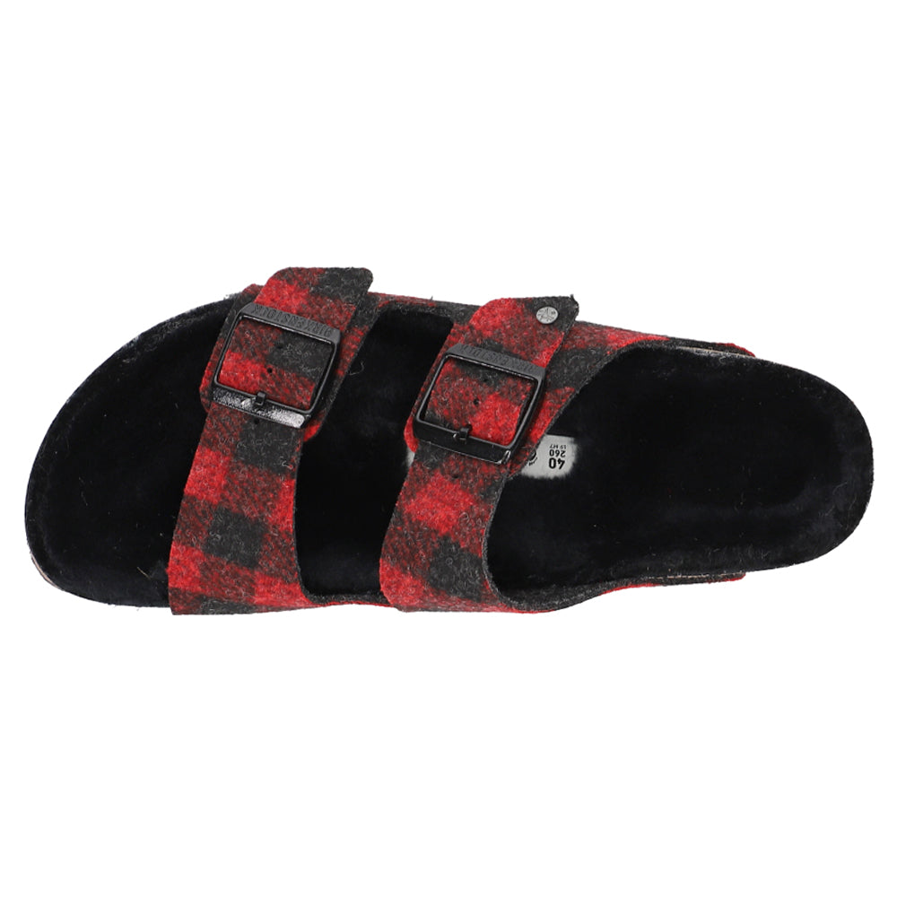 Birkenstock Women's Arizona Shearling Sandals: Plaid-Red
